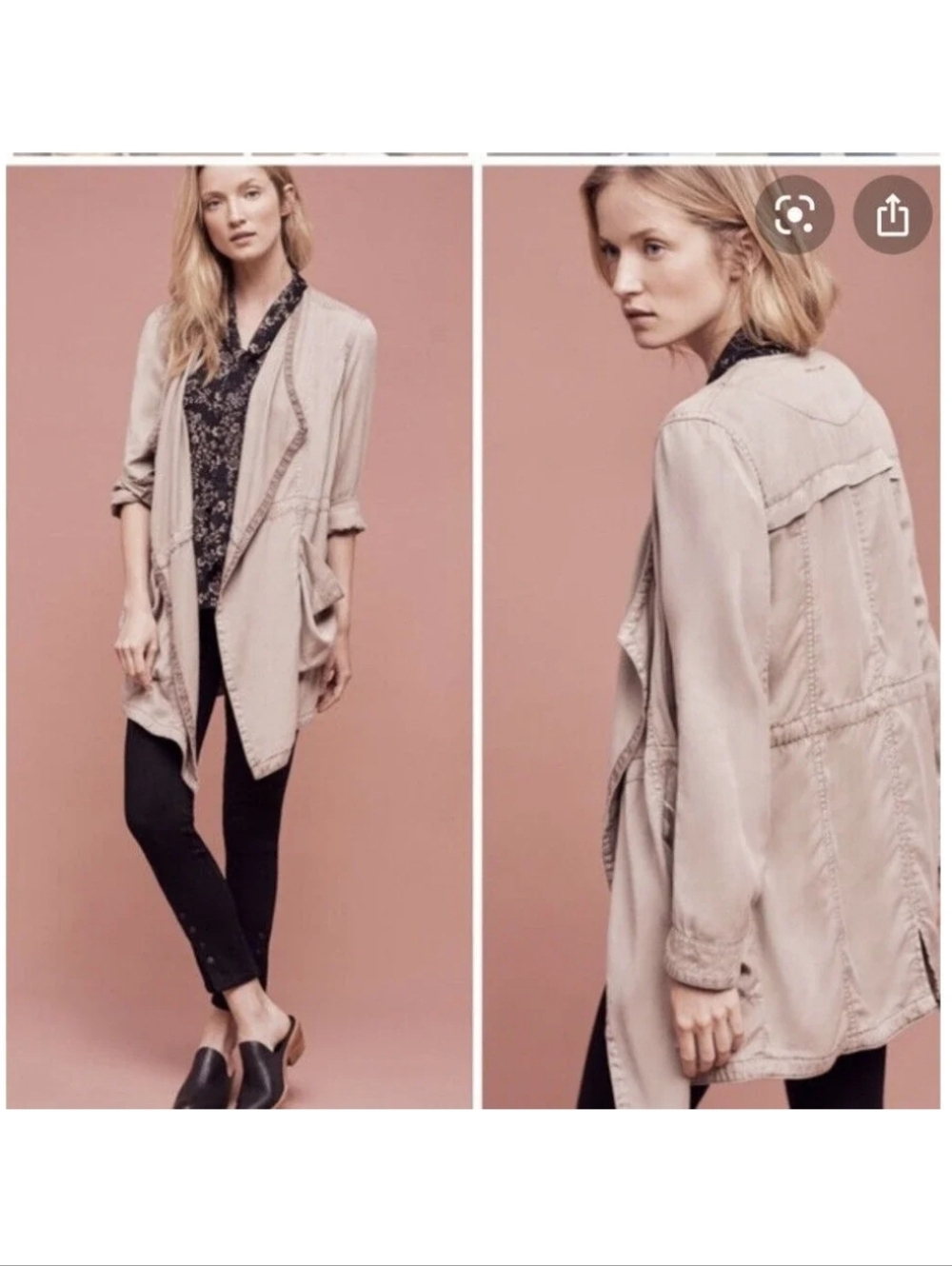 Anthropologie Hei Hei Green Taupe Women's Draped Utility Jacket Size Small